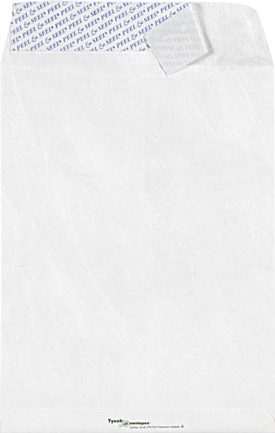 White Tyvek 14lb 6 x 9 Open End Envelopes with Peel & Seal