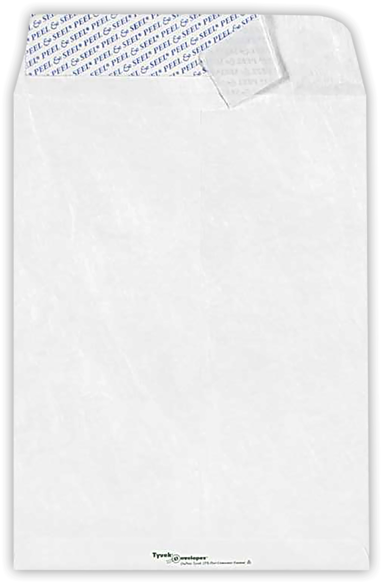 White Tyvek 14lb 9 x 12 Open End Envelopes with Peel & Seal