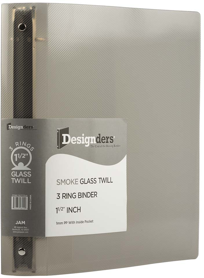 Smoke Gray Plastic 1 1/2 Inch 3-Ring Binder
