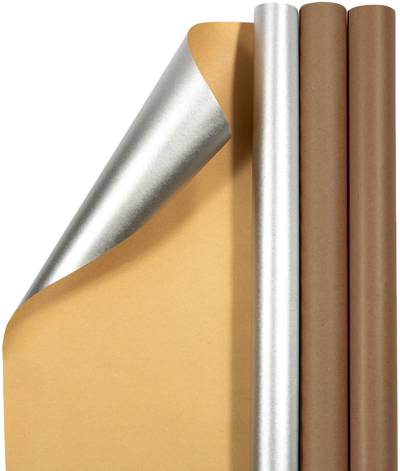 Silver & Brown Kraft Wrapping Paper Set (87.5 Sq Ft) - 3 Rolls