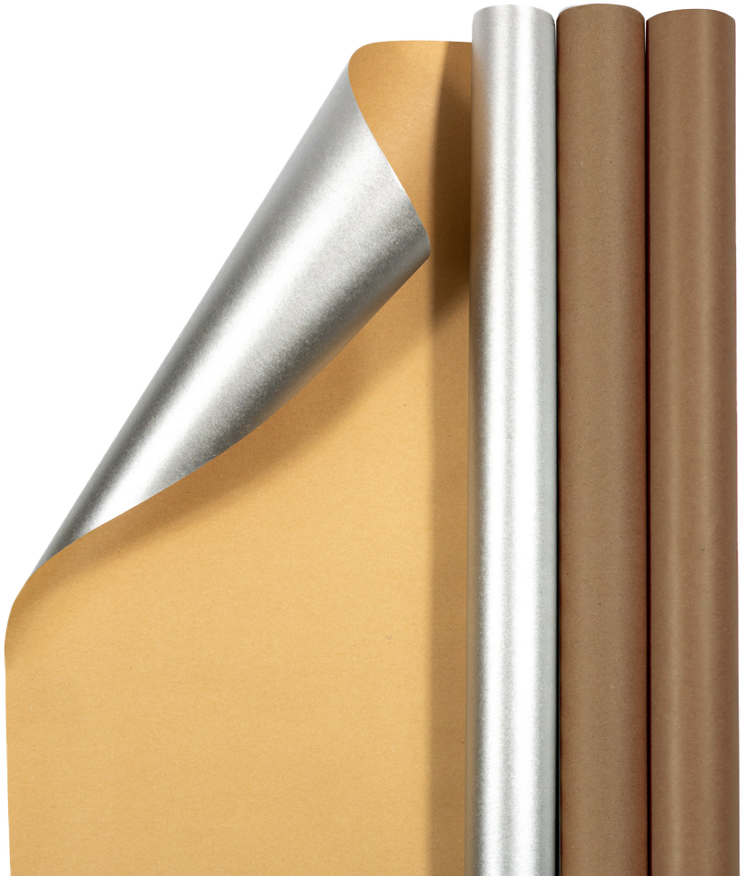 Silver & Brown Kraft Wrapping Paper Set (87.5 Sq Ft) - 3 Rolls