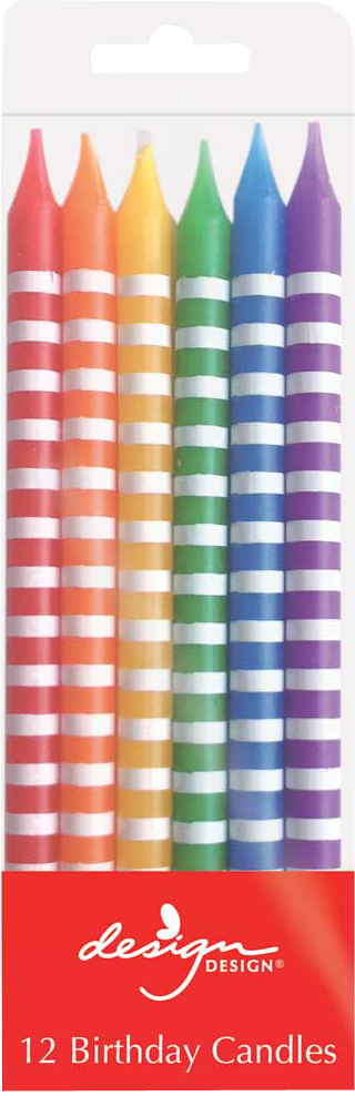 Assorted Stripes Birthday Candles - 12 Pack