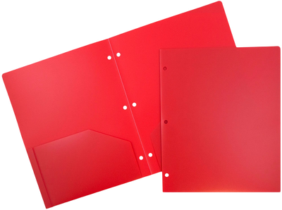 Red 9 x 12 Plastic 3 Hole Punched Duty Folders