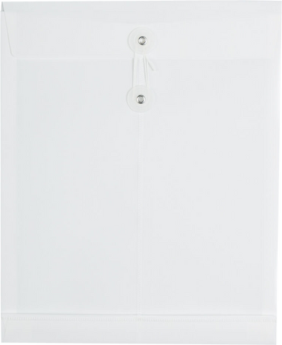 White Letter Open End Plastic Envelopes (9 3/4 x 13) with Button & String