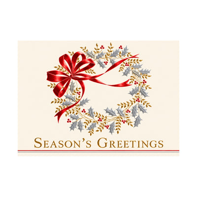 Classic Season's Greetings Wreath 80lb 7 x 5 Foldover Card Set