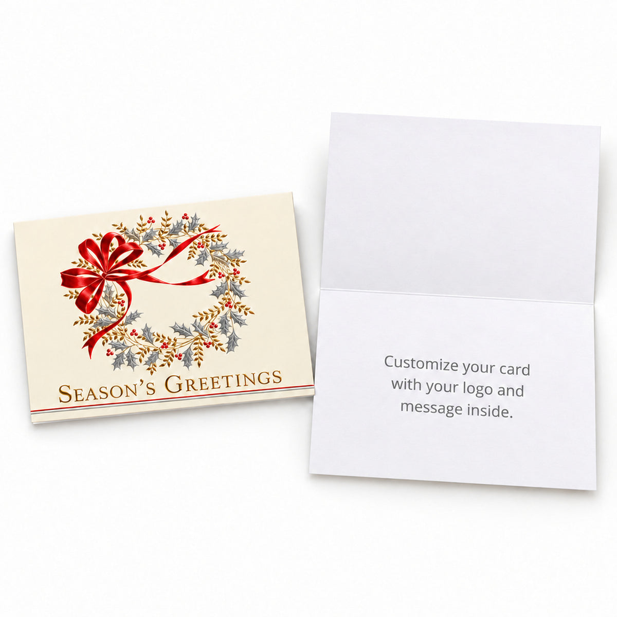 Classic Season's Greetings Wreath 80lb 7 x 5 Foldover Card Set