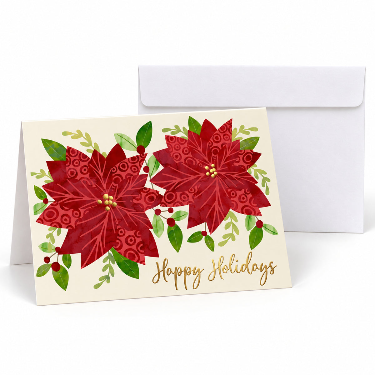 Patterned Poinsettias 80lb 7 x 5 Foldover Card Set
