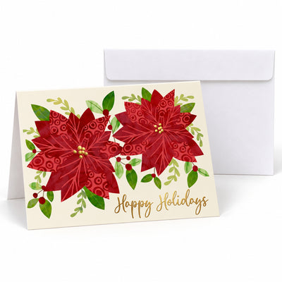Patterned Poinsettias 80lb 7 x 5 Foldover Card Set