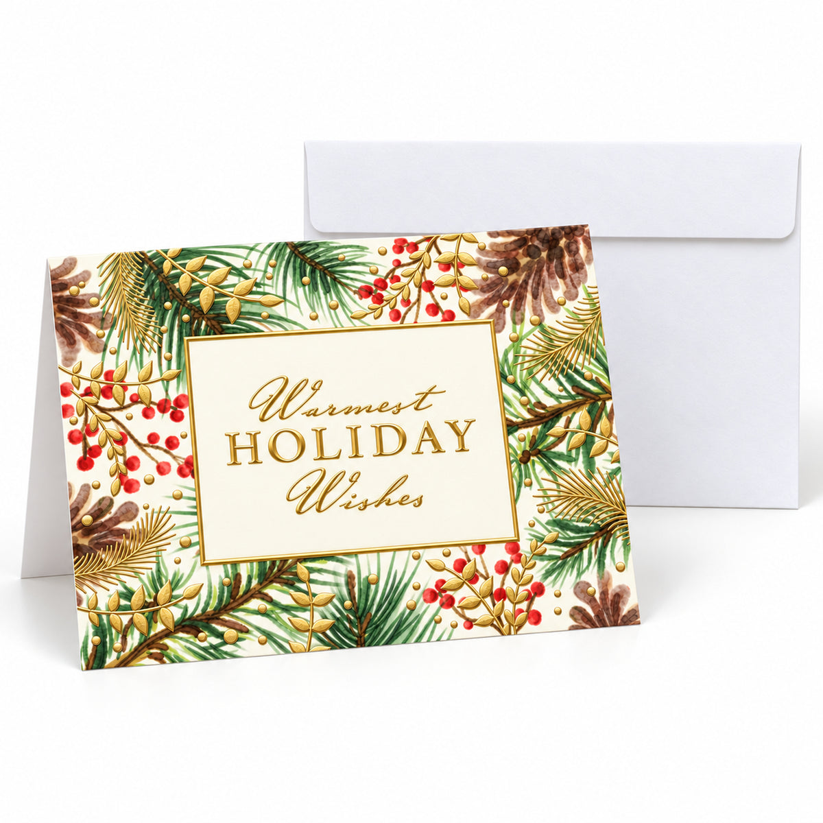 Watercolor Pinecones 80lb 7 x 5 Foldover Card Set