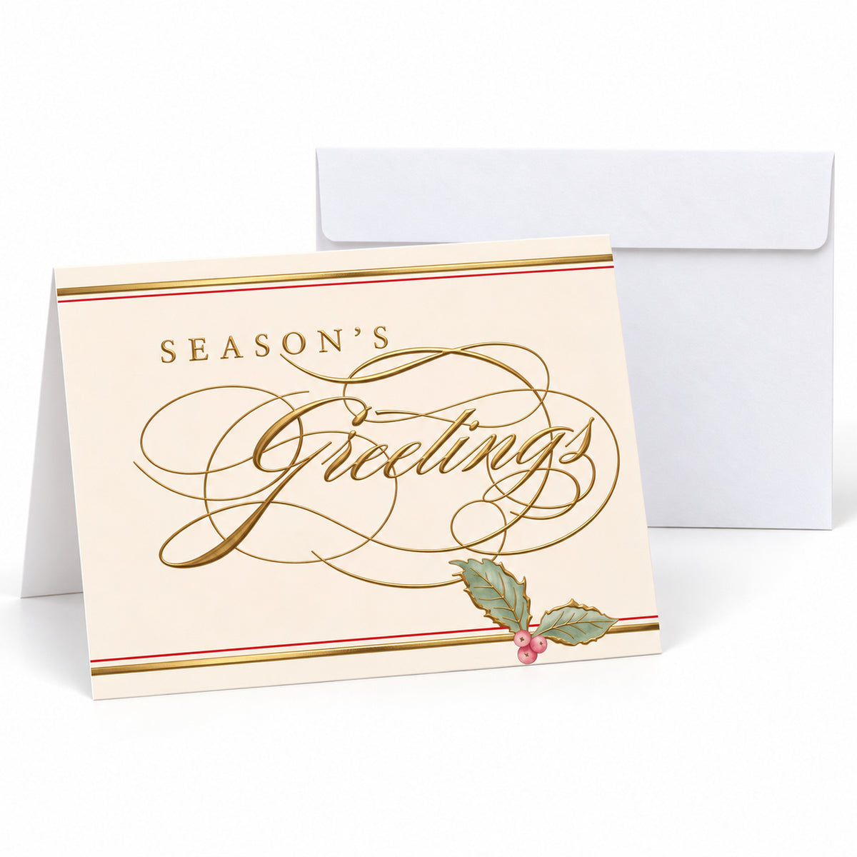 Season's Greetings Holly 80lb 7 x 5 Foldover Card Set