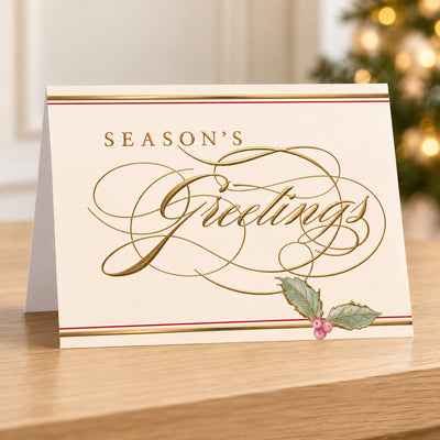 Season's Greetings Holly 80lb 7 x 5 Foldover Card Set