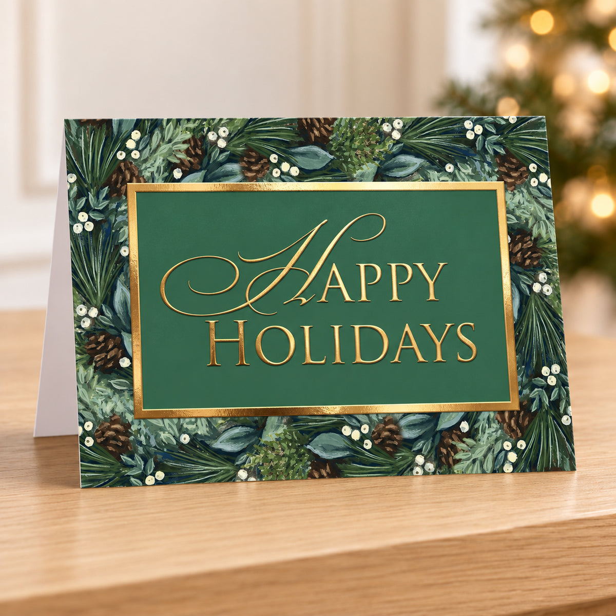 Nostalgic Holiday Greenery 80lb 7 x 5 Foldover Card Set