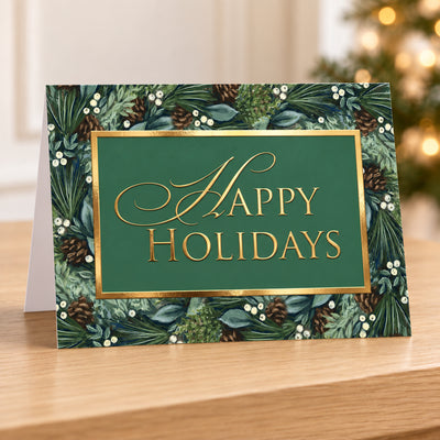 Nostalgic Holiday Greenery 80lb 7 x 5 Foldover Card Set