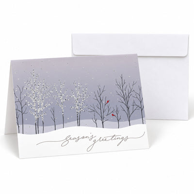 Trees with Cardinals 80lb 7 x 5 Foldover Card Set