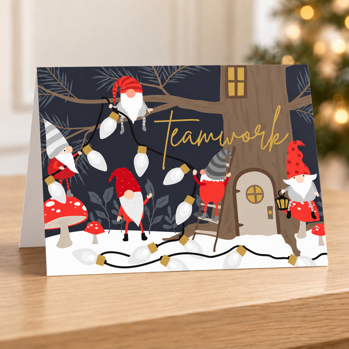 Christmas Gnomes 80lb 7 x 5 Foldover Card Set