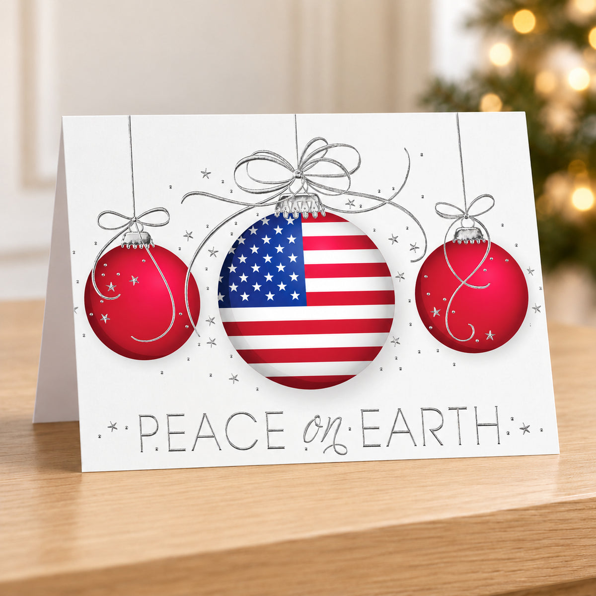 Patriotic Ornaments Trio 80lb 7 x 5 Foldover Card Set
