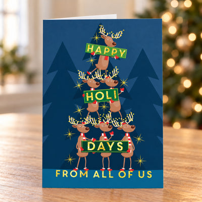 Reindeer Tree 80lb 5 x 7 Foldover Card Set