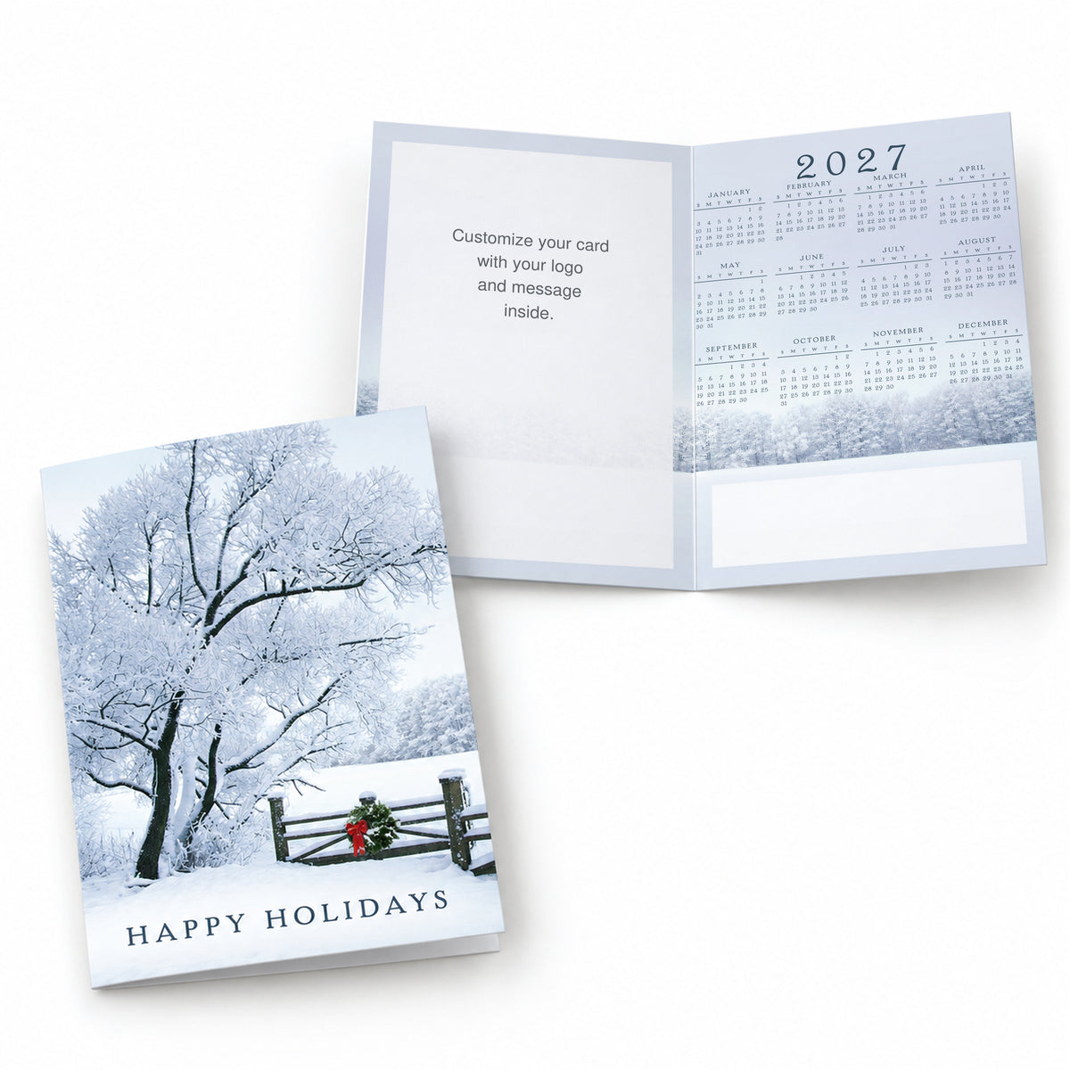 Frosty Winter Holiday Calendar 80lb 5 x 7 Foldover Card Set