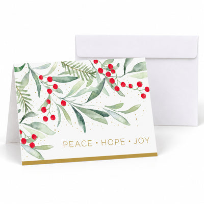 Watercolor Greenery Peace 80lb 7 x 5 Foldover Card Set