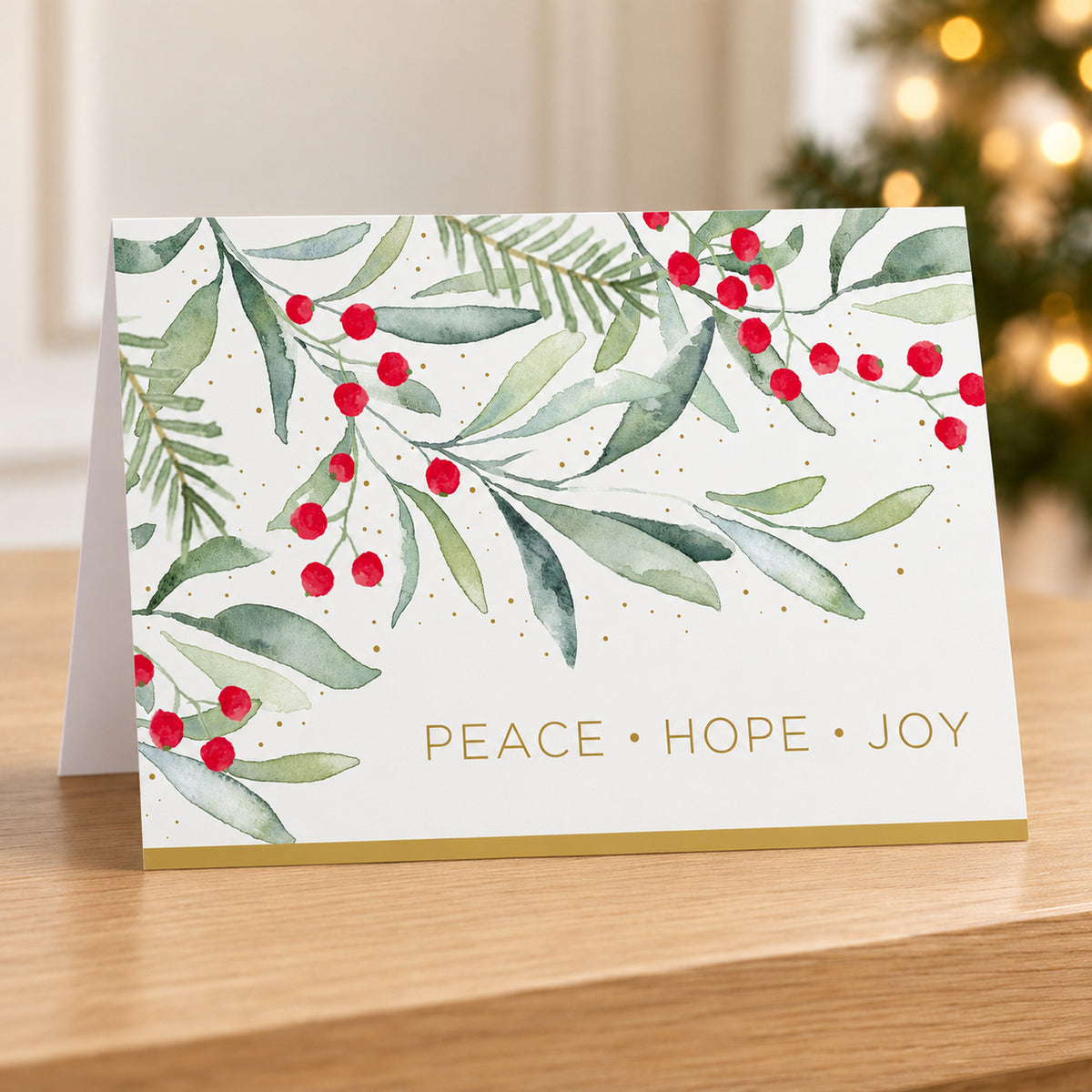 Watercolor Greenery Peace 80lb 7 x 5 Foldover Card Set