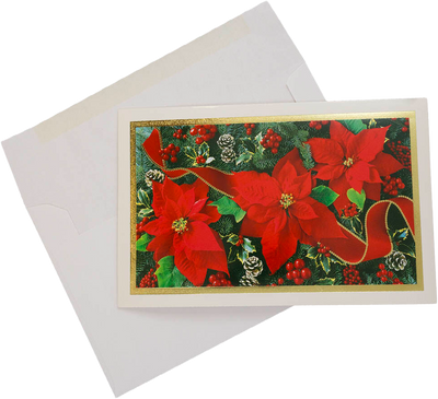 Red Flowers A8 size Christmas Cards - 10 Pack