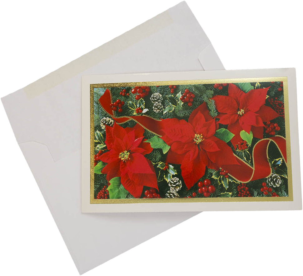 Red Flowers A8 size Christmas Cards - 10 Pack