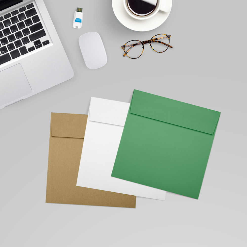 Holiday Green 32lb 5 x 5 Square Envelopes with Peel & Seal
