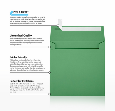 Holiday Green 32lb 5 x 5 Square Envelopes with Peel & Seal