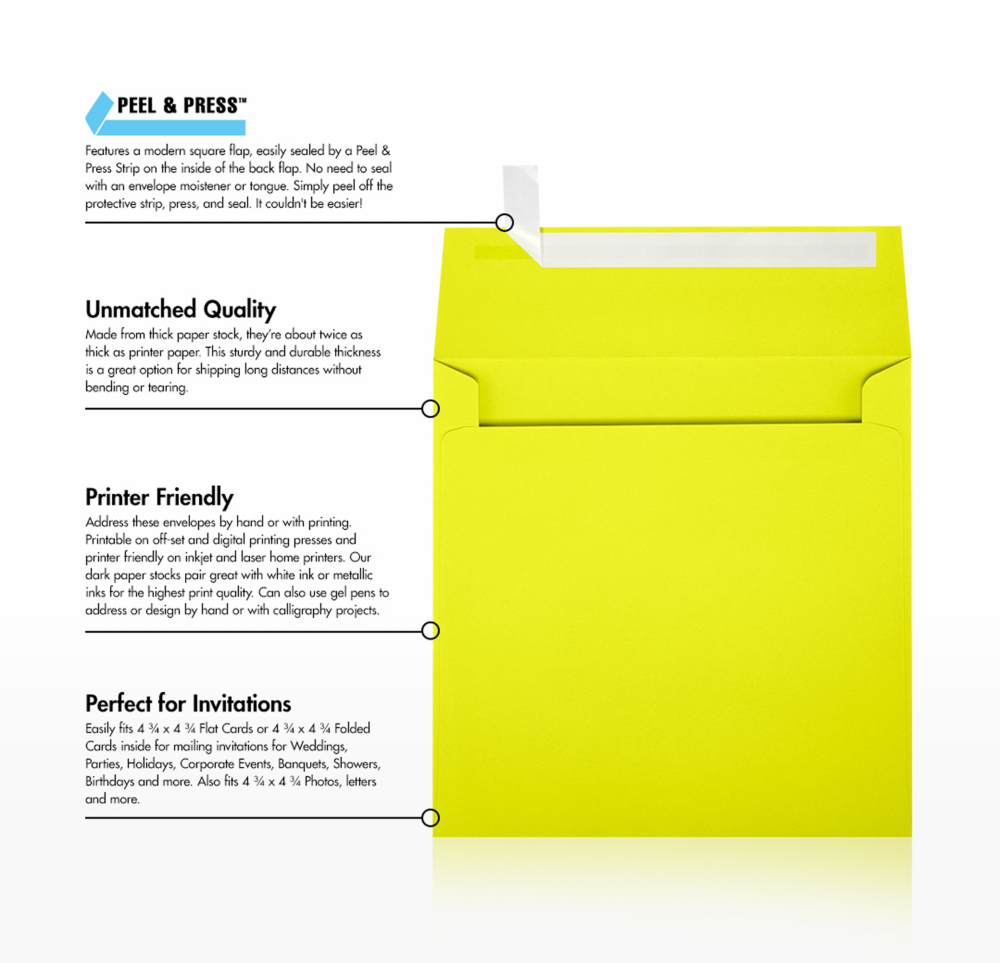 Citrus Yellow 32lb 5 x 5 Square Envelopes with Peel & Seal
