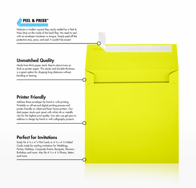 Citrus Yellow 32lb 5 x 5 Square Envelopes with Peel & Seal