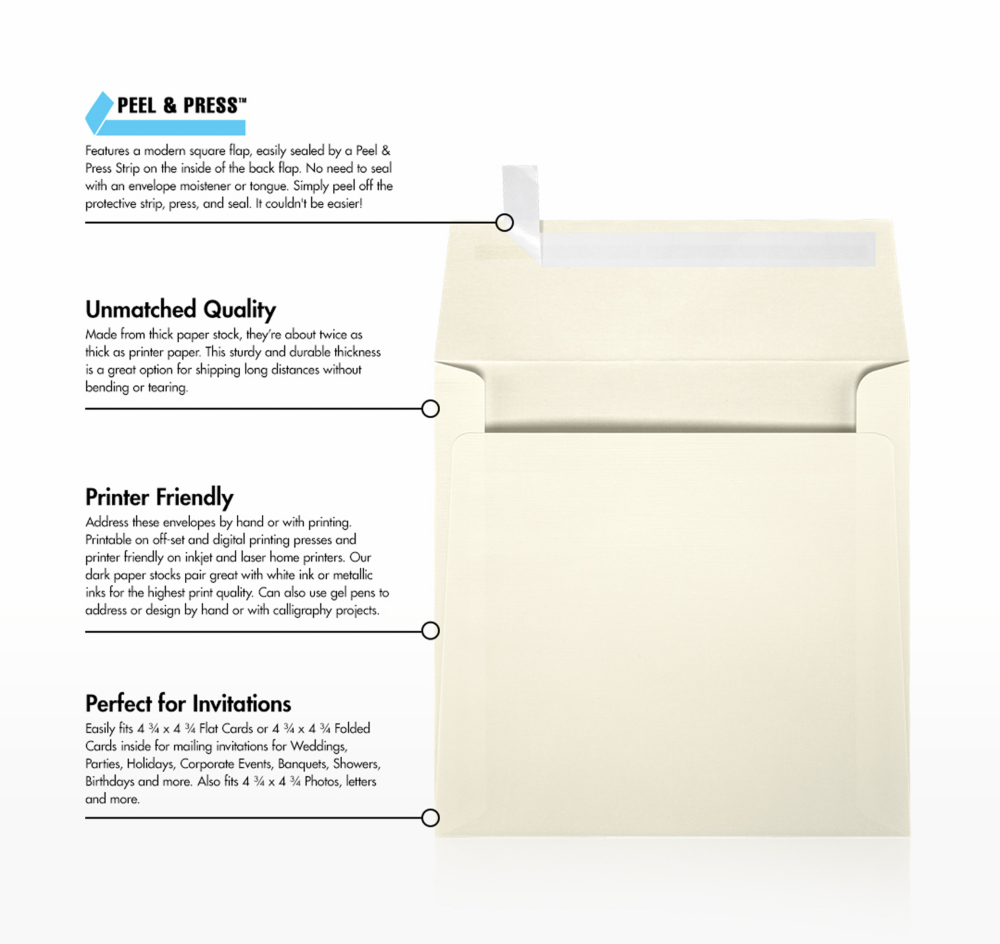 Natural Linen 32lb 5 x 5 Square Envelopes with Peel & Seal
