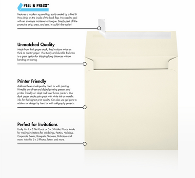 Natural 28lb Cougar 5 1/4 x 5 1/4 Square Premium Envelopes with Peel & Seal