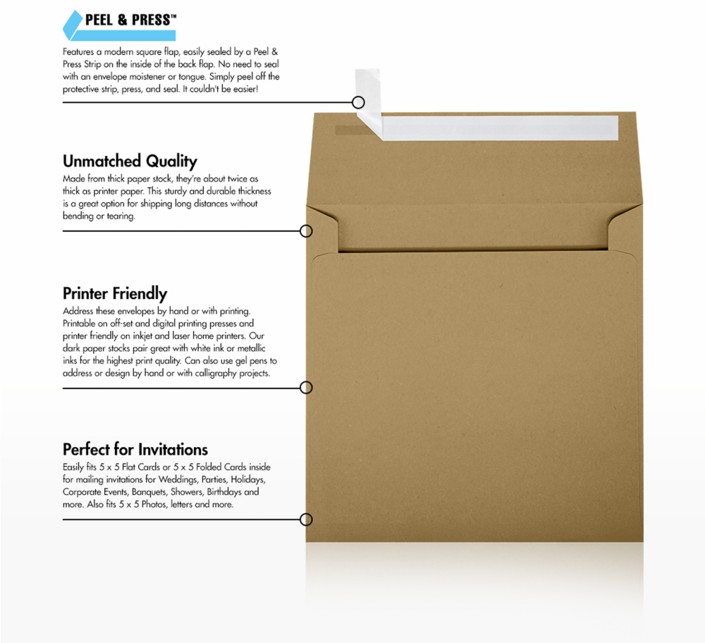 Grocery Bag 28lb 5 1/4 x 5 1/4 Square Envelopes with Peel & Seal