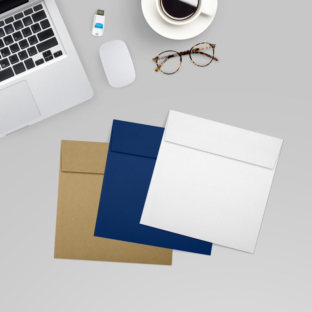 White Recycled 32lb 5 1/4 x 5 1/4 Square Envelopes with Peel & Seal