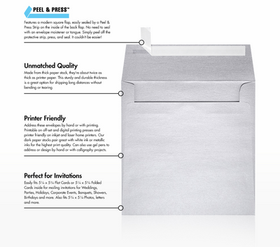 Silver Metallic 32lb 5 1/2 x 5 1/2 Square Envelopes with Peel & Seal