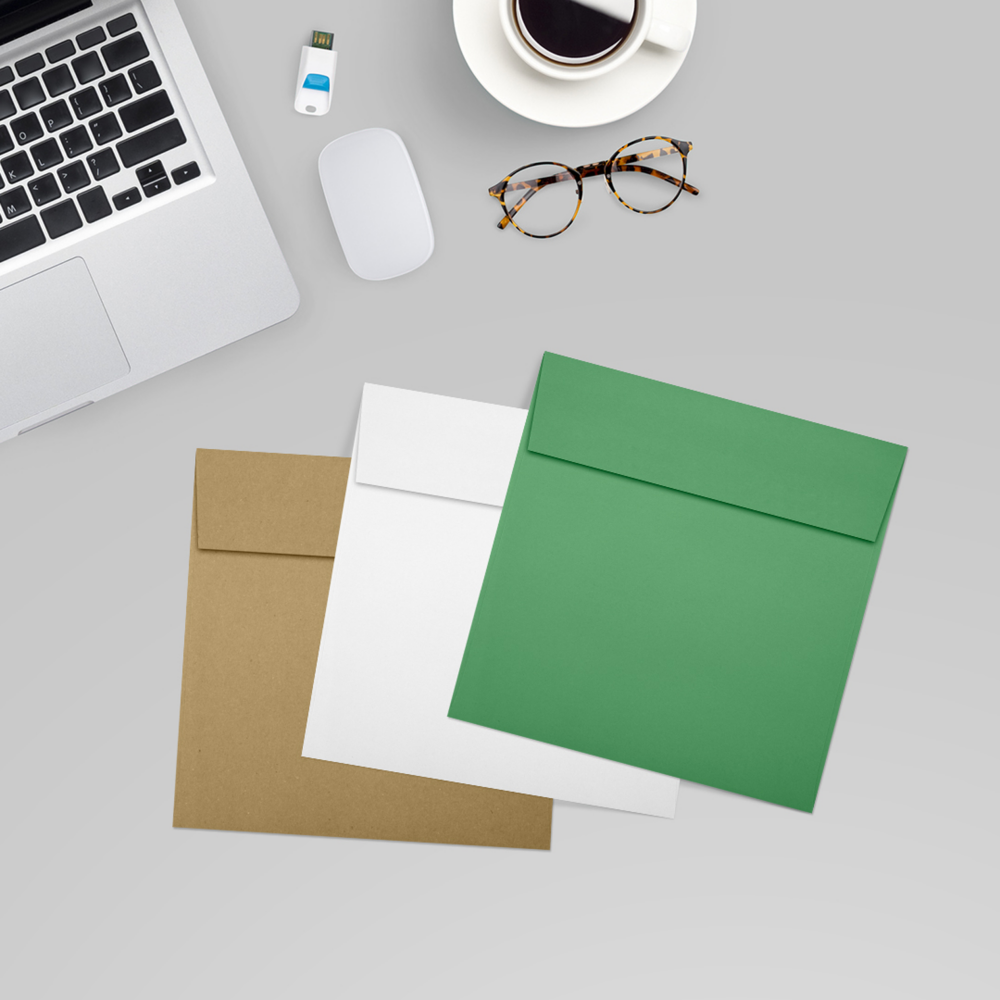 Holiday Green 32lb 5 1/2 x 5 1/2 Square Envelopes with Peel & Seal