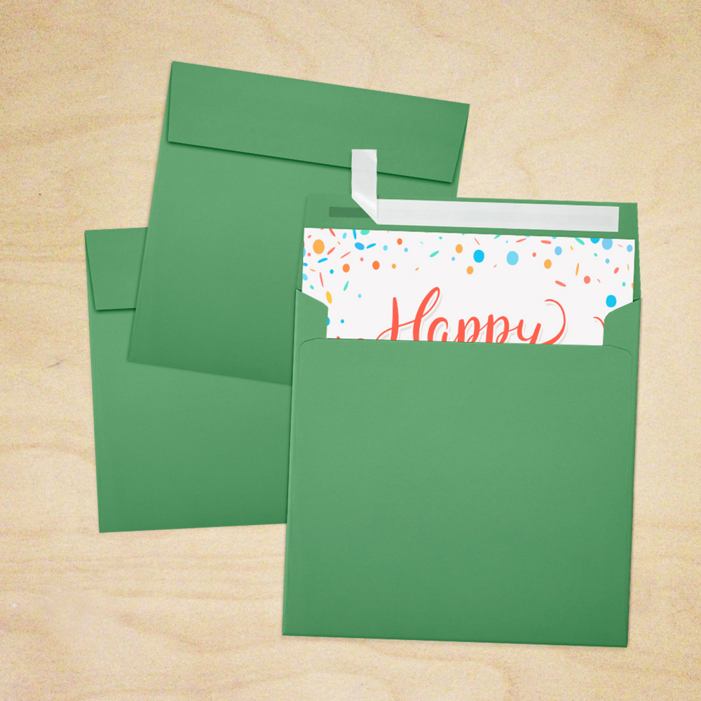 Holiday Green 32lb 5 1/2 x 5 1/2 Square Envelopes with Peel & Seal