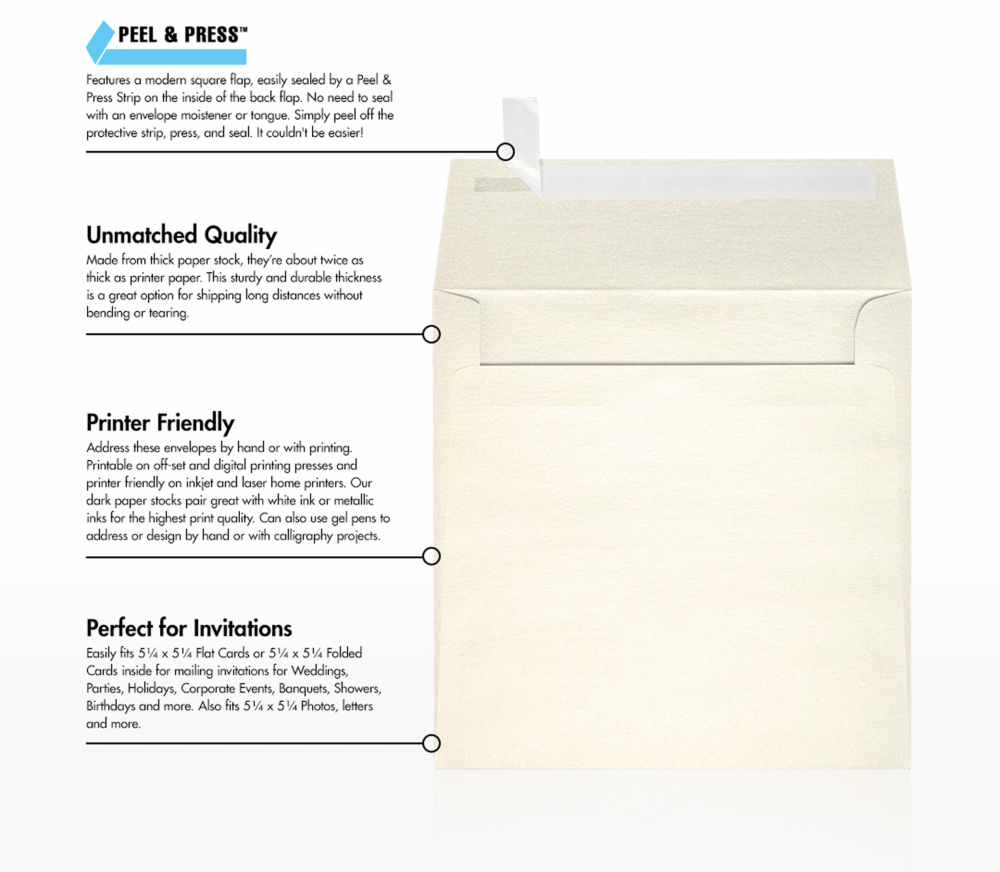 Champagne Ivory Metallic 32lb 5 1/2 x 5 1/2 Square Envelopes with Peel & Seal
