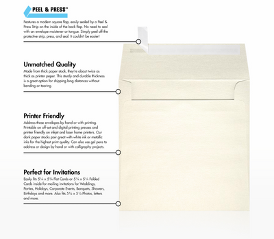 Champagne Ivory Metallic 32lb 5 1/2 x 5 1/2 Square Envelopes with Peel & Seal