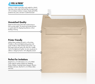 Light Brown Taupe Metallic 32lb 5 1/2 x 5 1/2 Square Envelopes with Peel & Seal