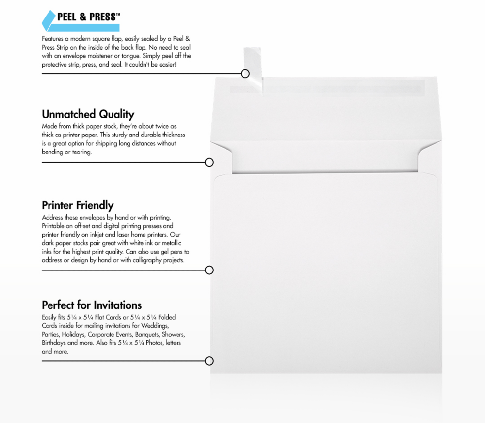 White Recycled 32lb 5 1/2 x 5 1/2 Square Envelopes with Peel & Seal