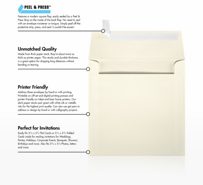 Natural Linen 32lb 5 3/4 x 5 3/4 Square Envelopes with Peel & Seal