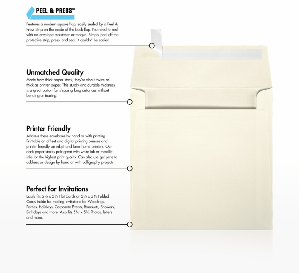 Natural Linen 32lb 5 3/4 x 5 3/4 Square Envelopes with Peel & Seal