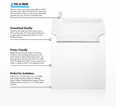 White Linen 32lb 5 3/4 x 5 3/4 Square Envelopes with Peel & Seal