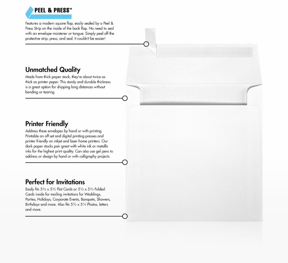 White Linen 32lb 5 3/4 x 5 3/4 Square Envelopes with Peel & Seal
