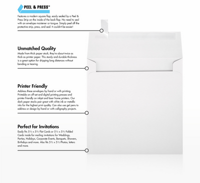White Recycled 32lb 5 3/4 x 5 3/4 Square Envelopes with Peel & Seal