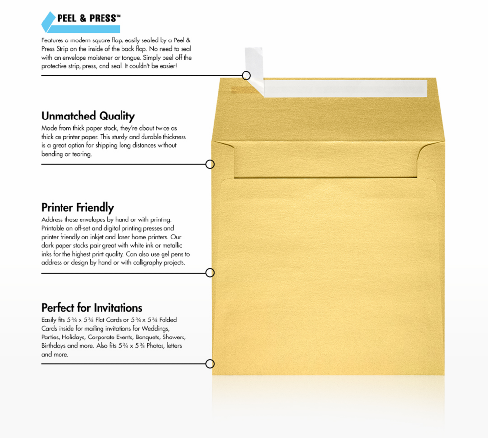 Gold Metallic 32lb 6 x 6 Square Envelopes with Peel & Seal