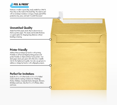 Gold Metallic 32lb 6 x 6 Square Envelopes with Peel & Seal