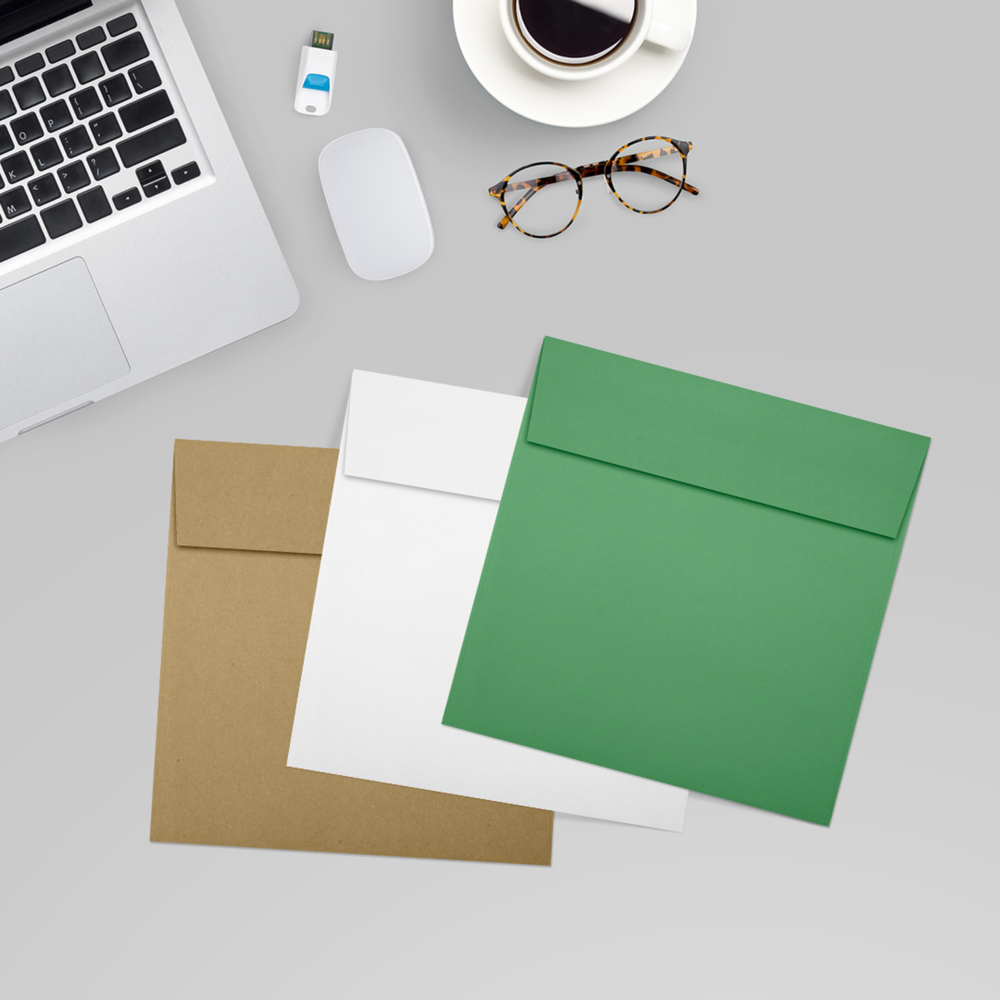 Holiday Green 32lb 6 x 6 Square Envelopes with Peel & Seal