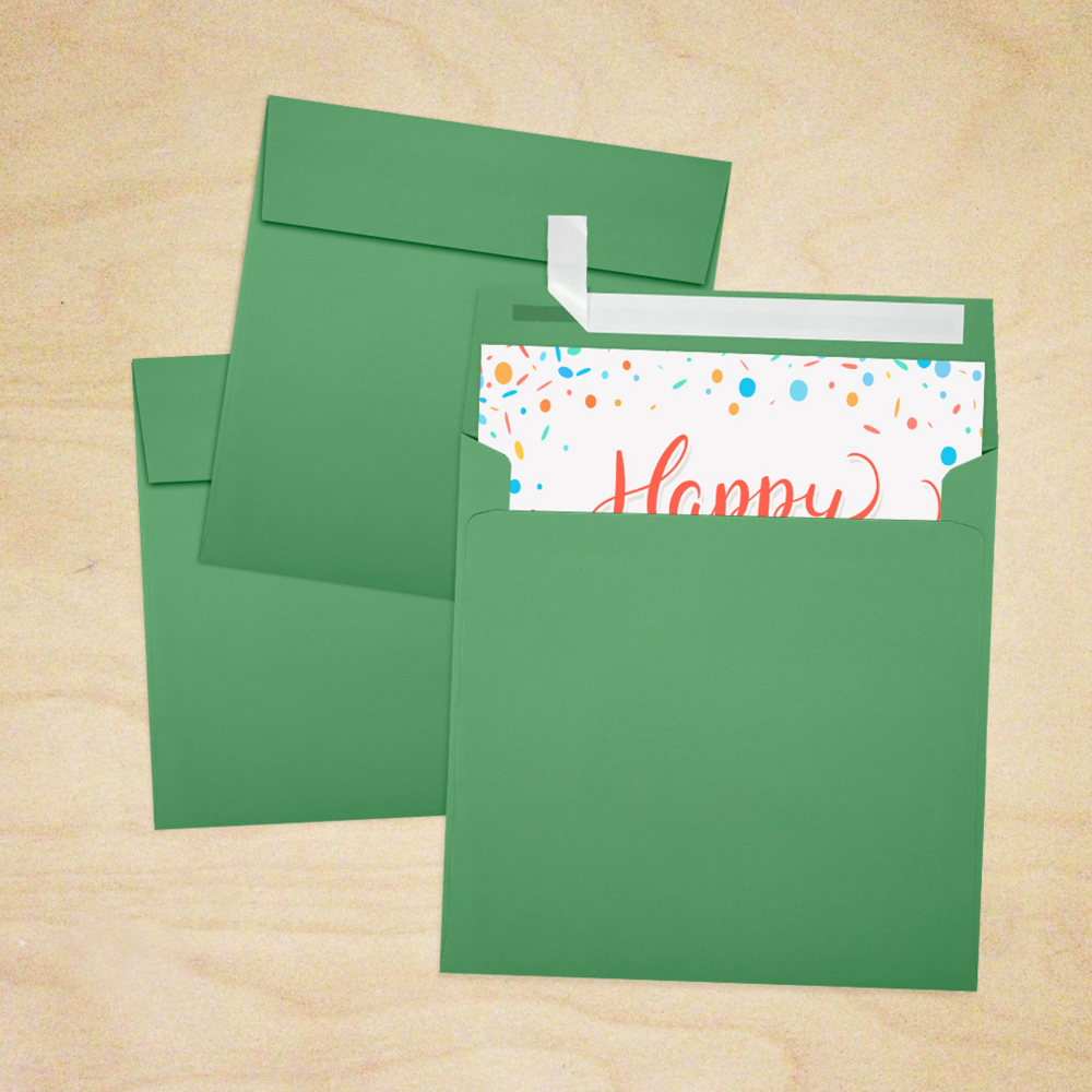 Holiday Green 32lb 6 x 6 Square Envelopes with Peel & Seal